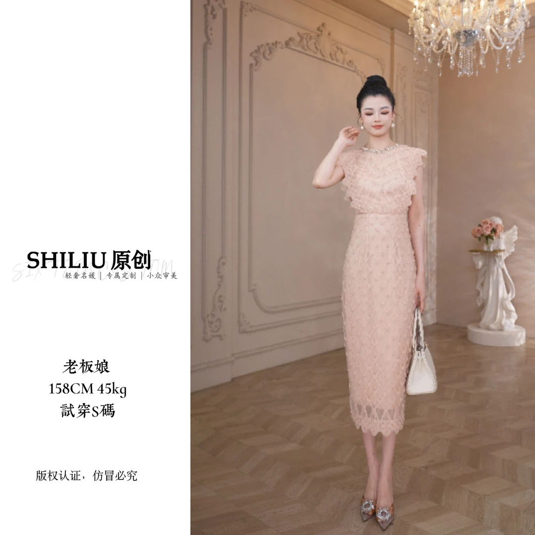 网纱刺绣无袖长裙小众气质复古女装连衣裙61165