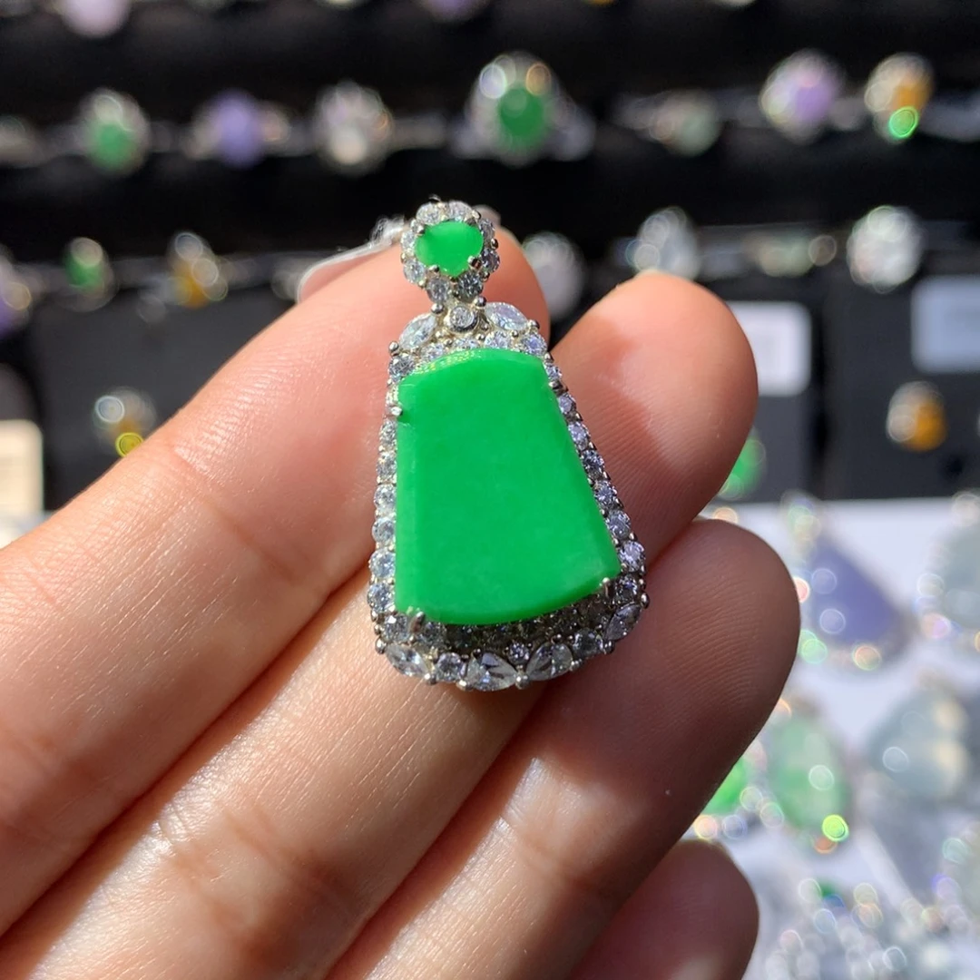 翡翠银S925镶嵌颈饰天然翡翠