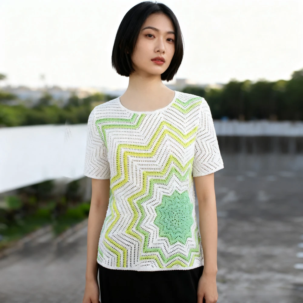 1比1模版包-引力波｜时尚拼色上衣 | 手编材料包