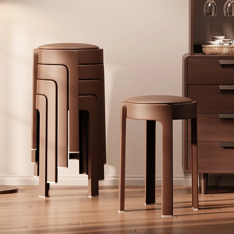 软包旋风塑料凳子家用结实耐用加厚可叠放收纳高圆凳餐厅客厅简约