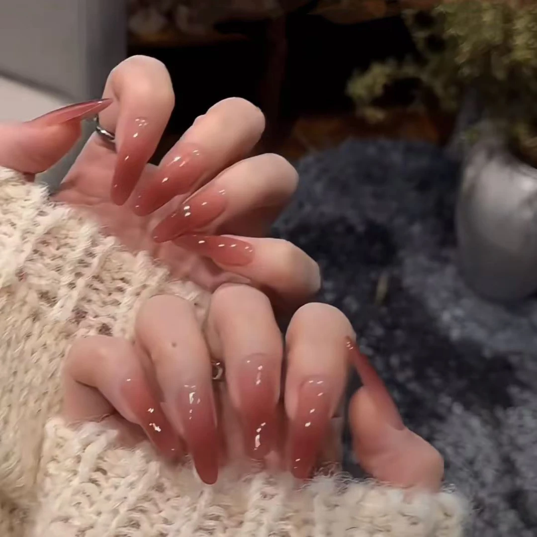 【烟熏玫瑰】渐变显白手工渐变简约百搭美甲贴片长指甲纯欲