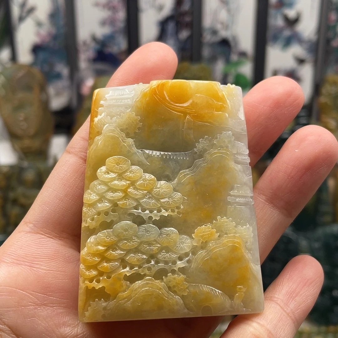 B***卢翡翠未镶嵌颈饰天然翡翠a货山水
