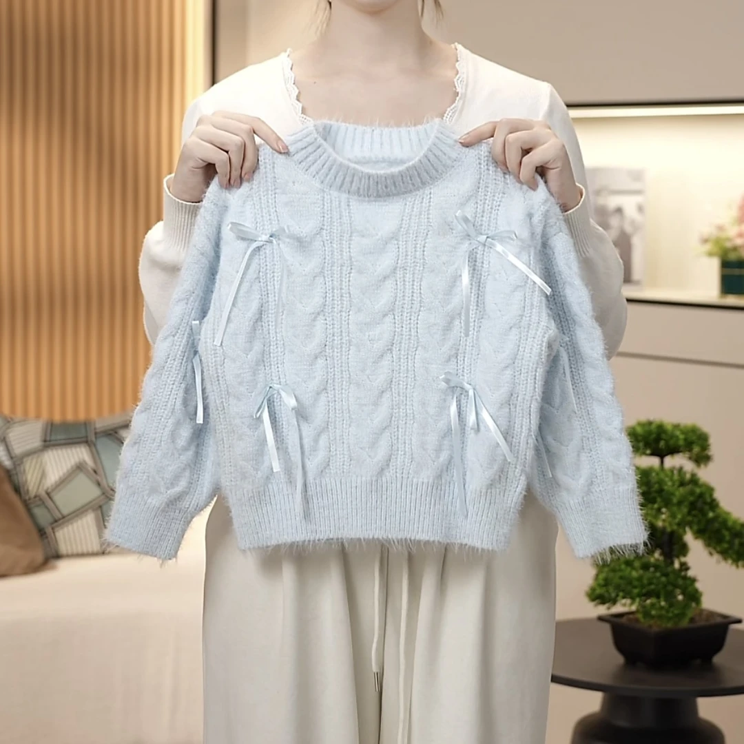女童针织套头毛衣2026秋冬慵懒风韩版一体绒宽松上衣百搭亲子装