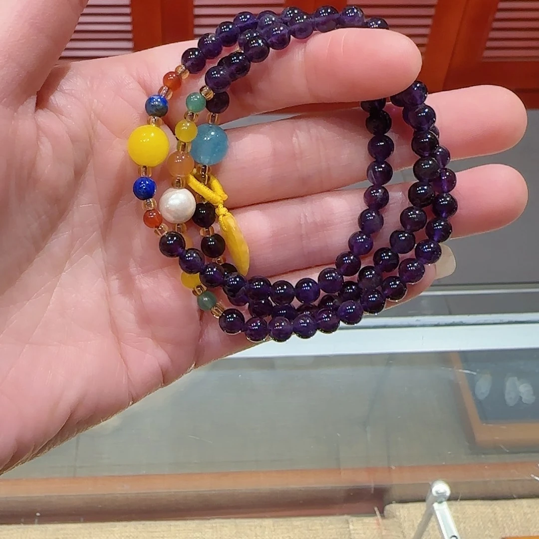 石英质玉手链未镶嵌黑*紫水0.6三圈