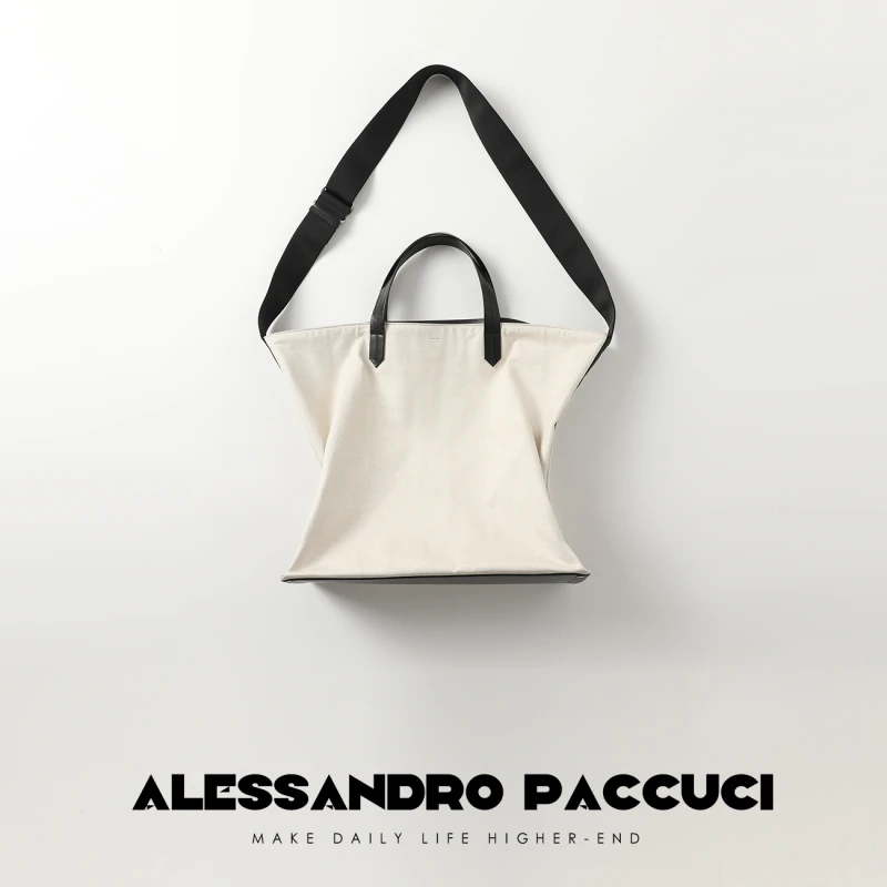 AP洛哥42054BT【熊猫配色】牛皮帆布大容量百搭休闲时尚托特包