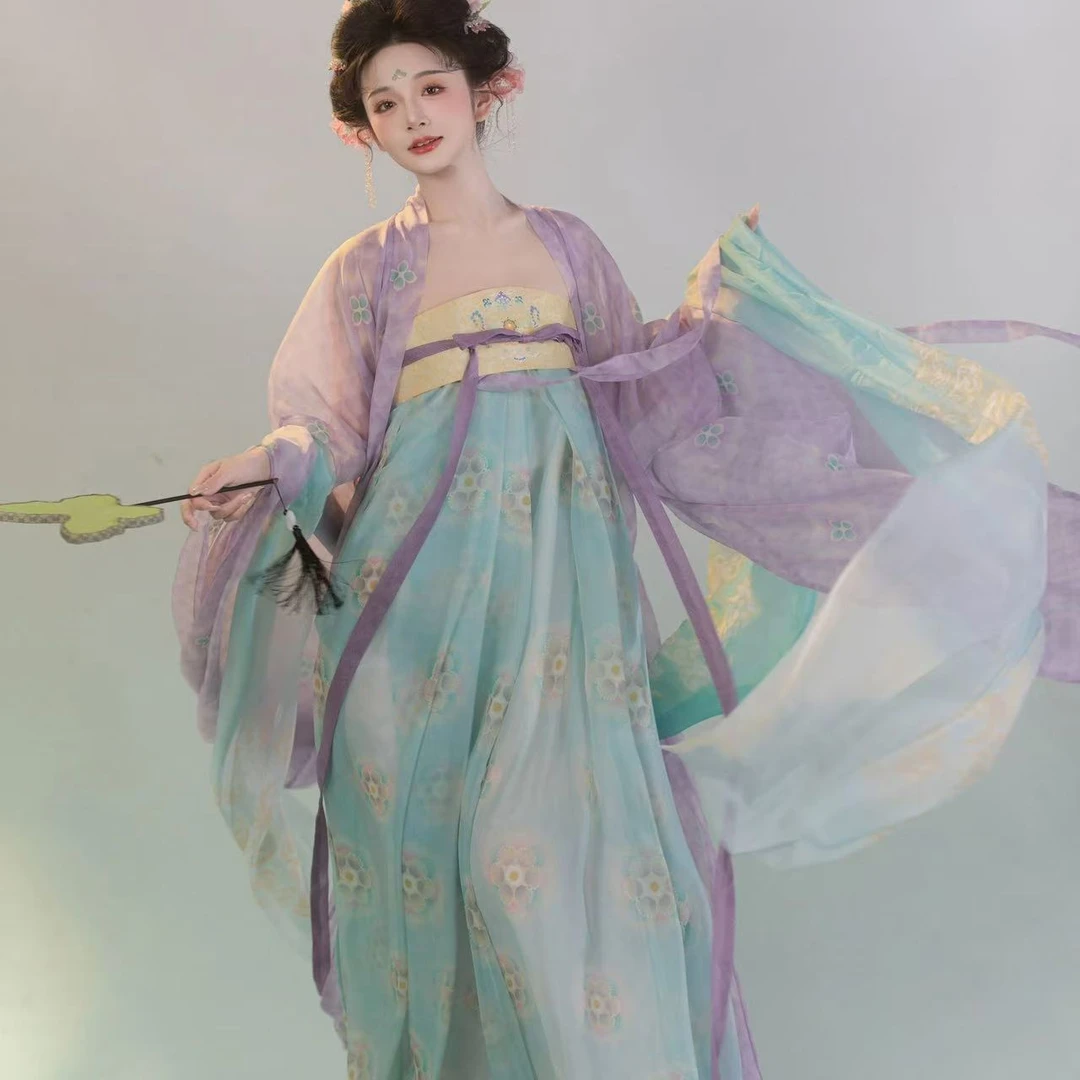 夏季新款【紫薇】一片式唐制齐胸八破裙超仙汉服南北朝大袖衫套装