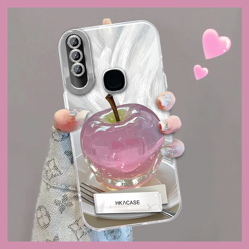 适用于vivoy3精孔羽纱晶莹粉苹果网红个性创意支架全包手机壳女款