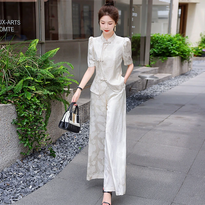 新中式国风气质名媛套装女2025夏装贵夫人时尚冰丝高端大气两件套