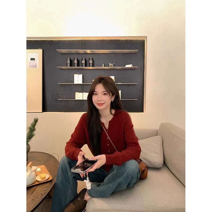 【美拉德色】3765剪刀领开衫外套超柔软新款高品质圆领针织上衣