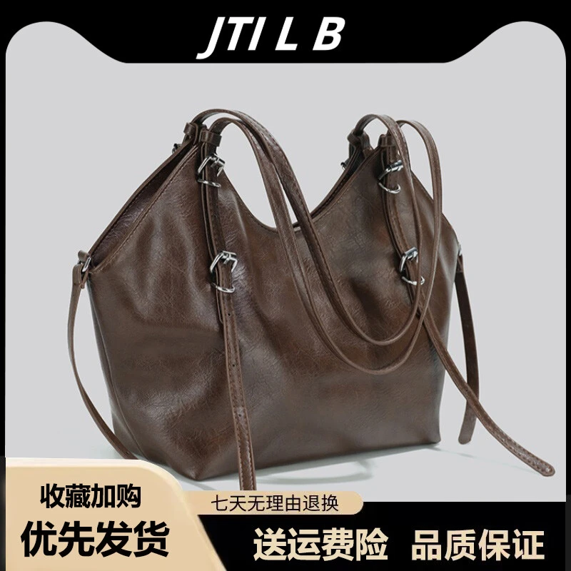 爆款包包女2025新款慵懒风油蜡软皮复古大容量通勤单肩托特大包