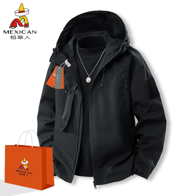 Mexican/稻草人外套男春秋新款户外休闲工装防风防水连帽运动夹克