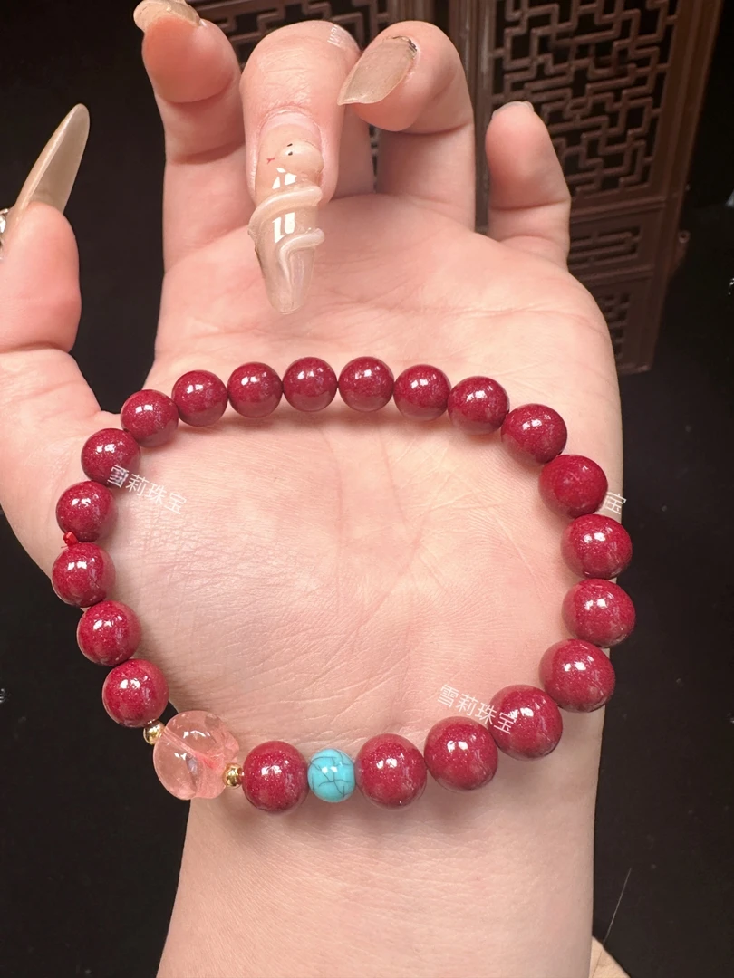 含辰砂工艺品【雪莉珠宝】紫金砂女款好运连连手串卡8mm