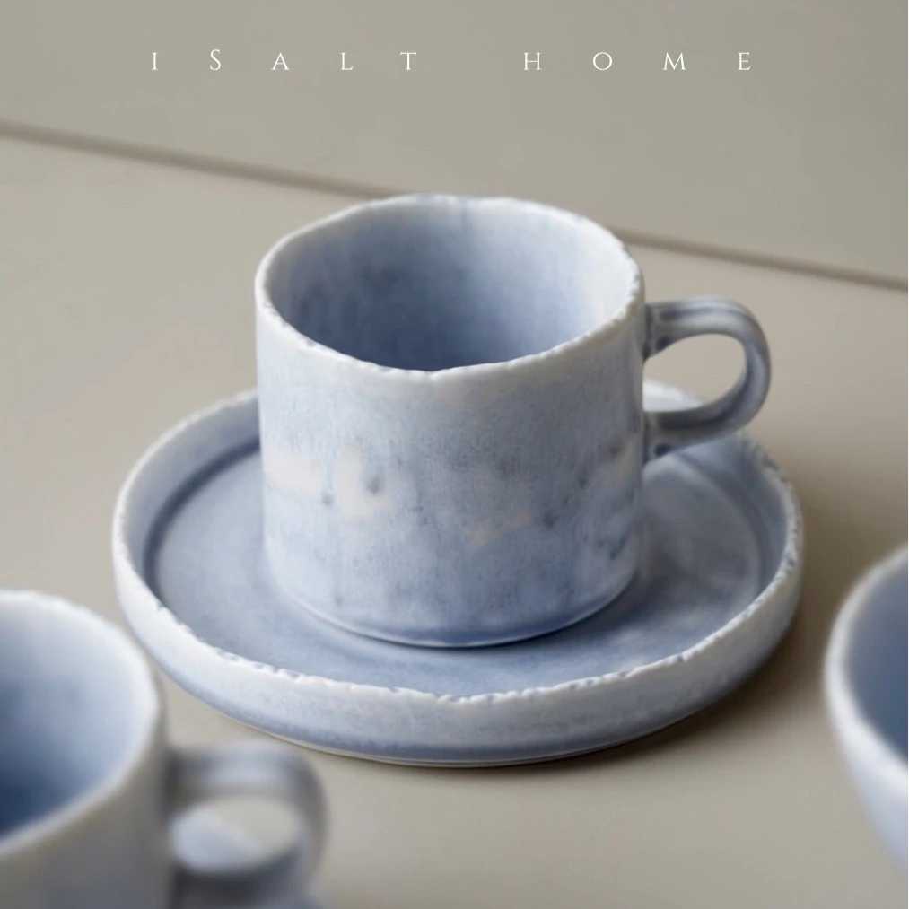 砚山DXC冰心蓝咖啡杯碟套装日式侘寂窑变釉下午茶陶瓷杯子点心碟