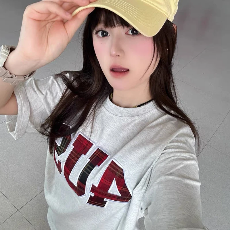 4US-格纹贴布绣250短袖体恤男女同款