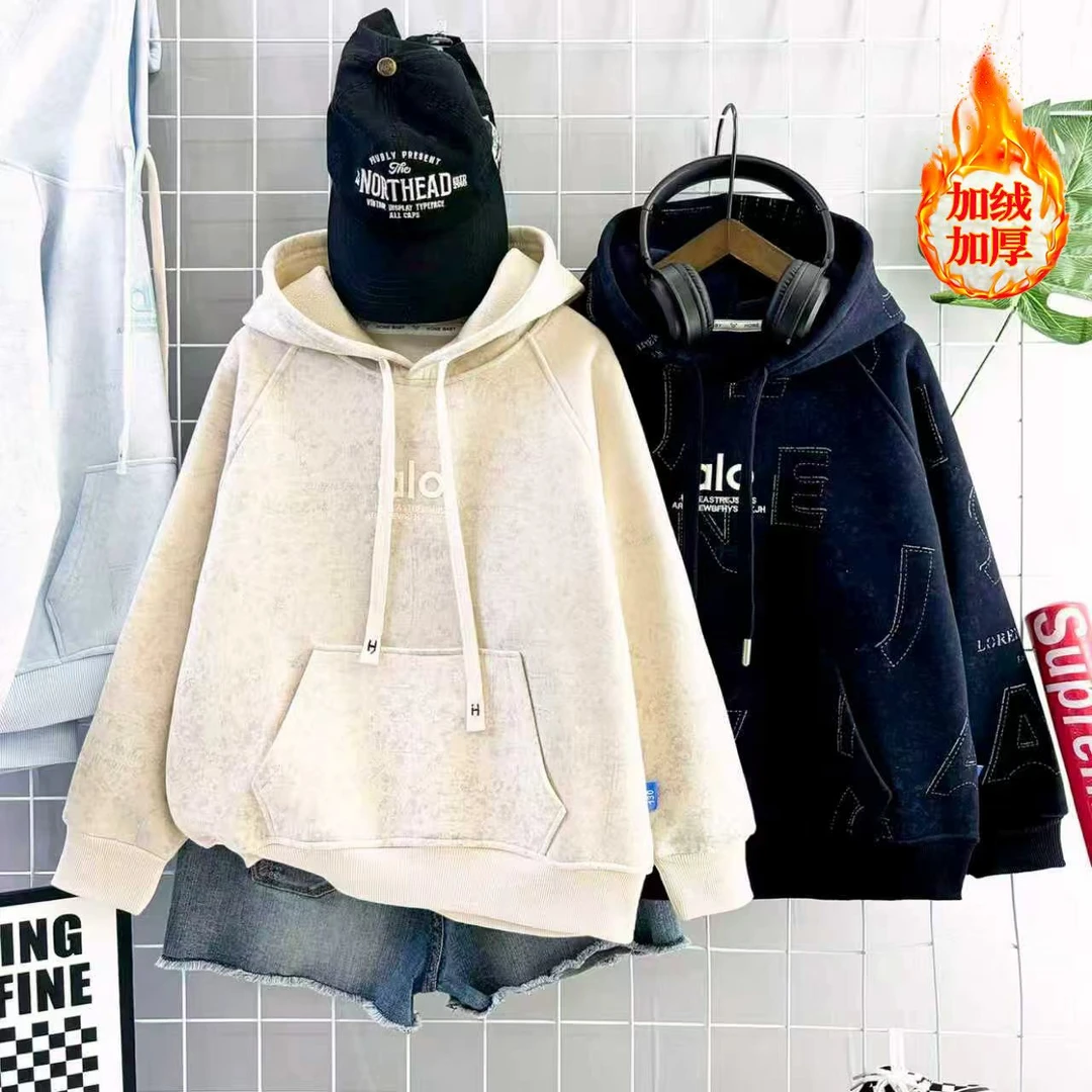【烫银.工艺.帽衫】秋冬季潮流男女童中大童复古卫衣帽衫ins韩版