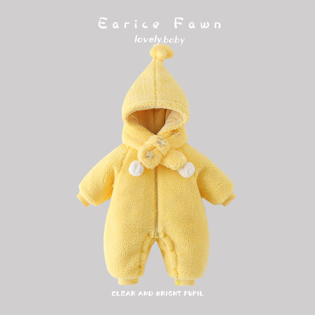 YM婴儿冬装加厚带帽男女宝宝外出爬服加棉哈衣洋气保暖连体衣棉服