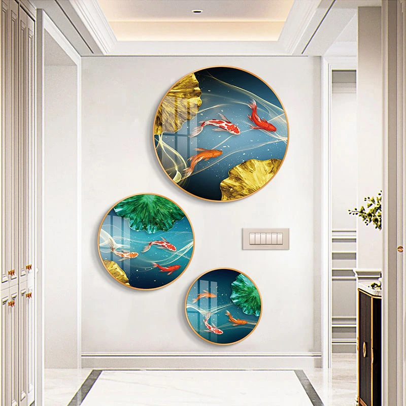 中式玄关装饰画圆形现代客厅背景墙挂画餐厅进门走廊过道轻奢壁画