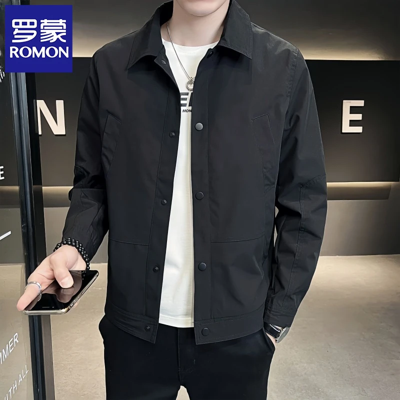 罗蒙夹克男春秋季新款薄款韩版休闲修身外套潮痞帅百搭上衣夹克衫