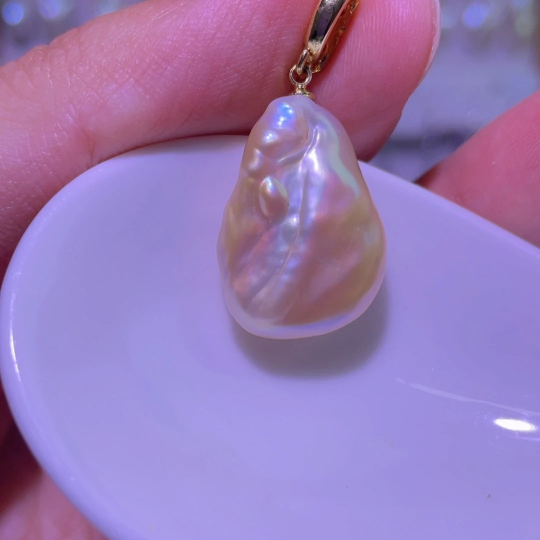 银S925镶嵌天然淡水珍珠吊坠淡水珍珠