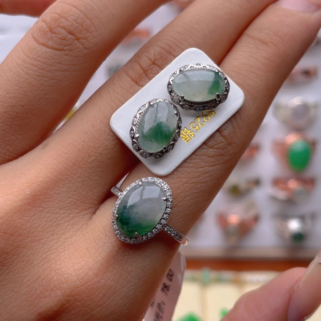 翡翠戒指银S925镶嵌1111111