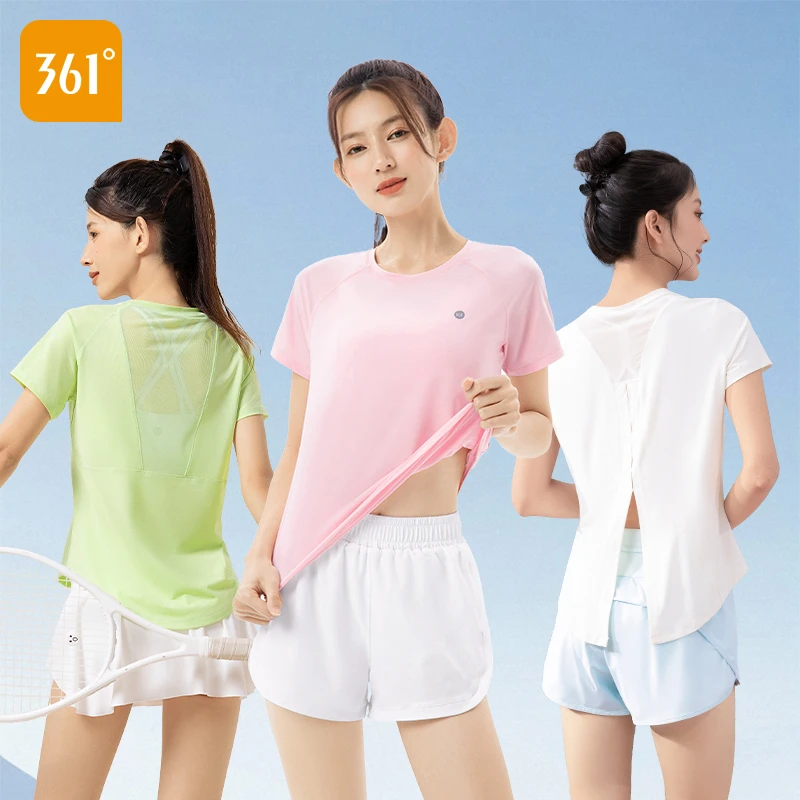 361°瑜伽服女夏季薄款跑步运动健身户外训练网纱透气快干纯色短袖