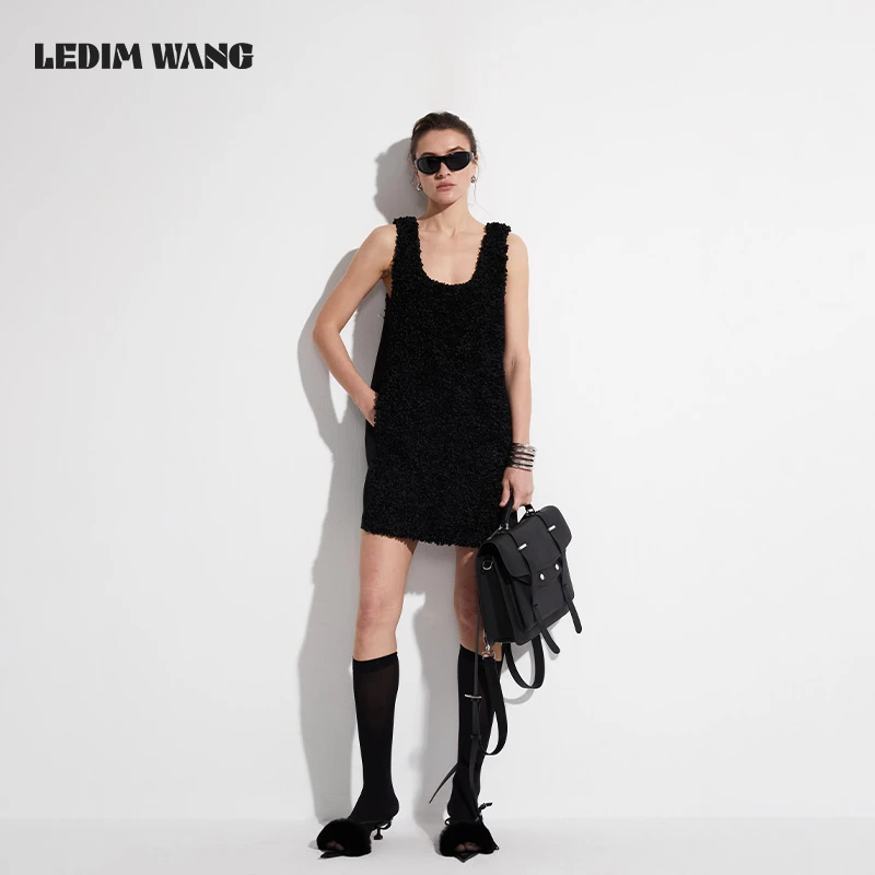 LEDIM WANG 立体花无袖连衣裙女夏宽松高级感背心裙