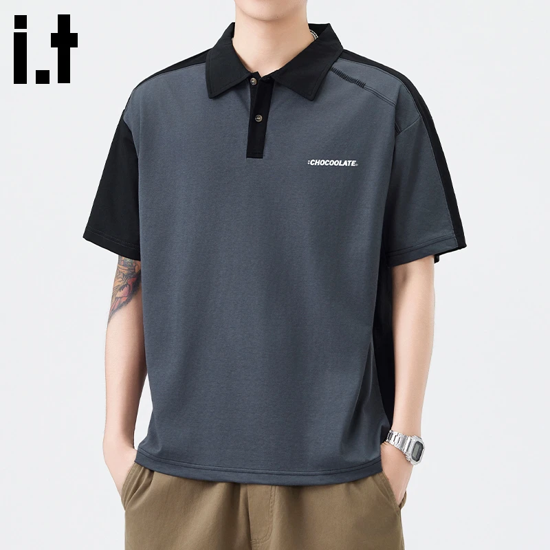 i.t:CHOCOOLATE男士百搭撞色短袖polo衫2025年夏季高级感翻领上衣