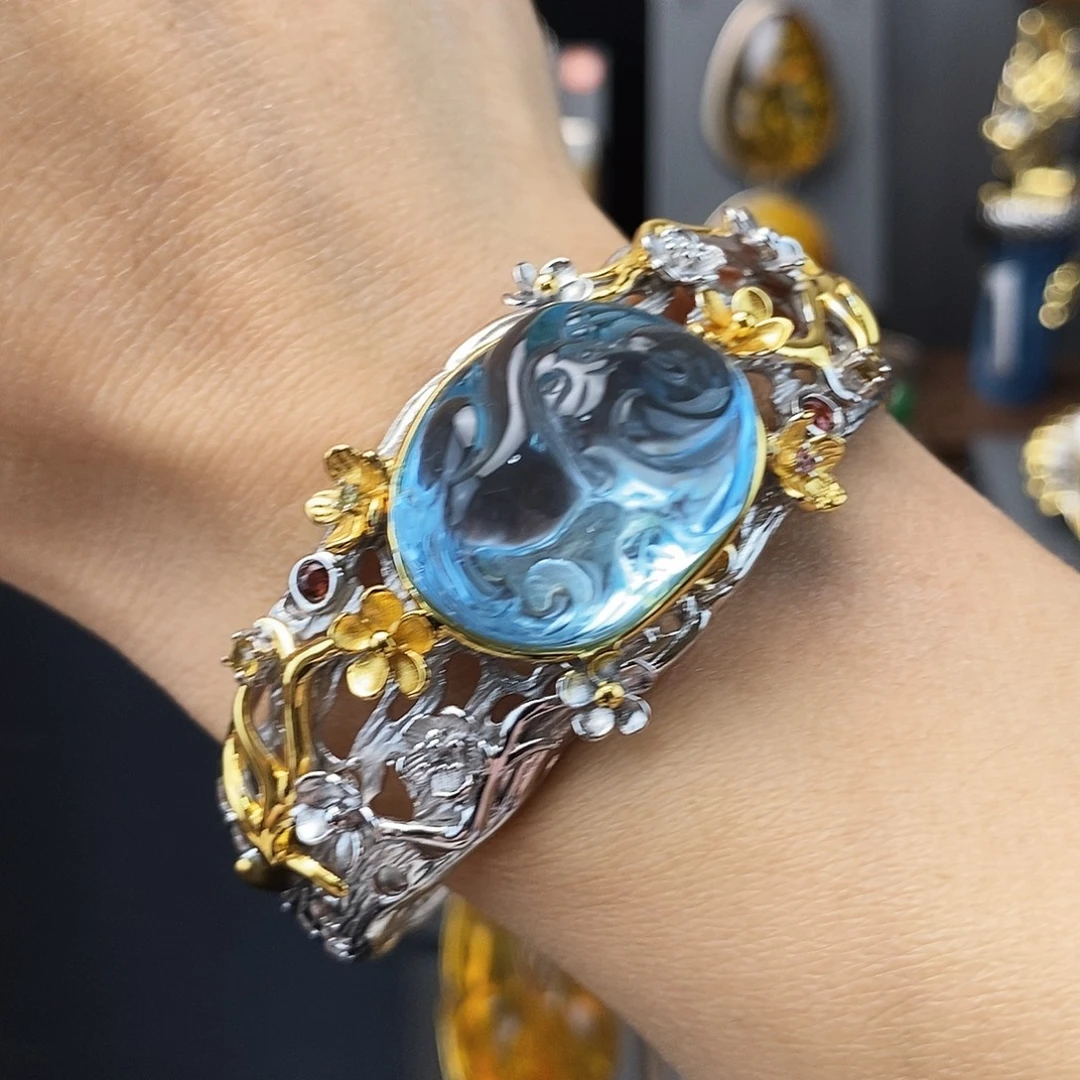 托帕石手镯银S925镶嵌