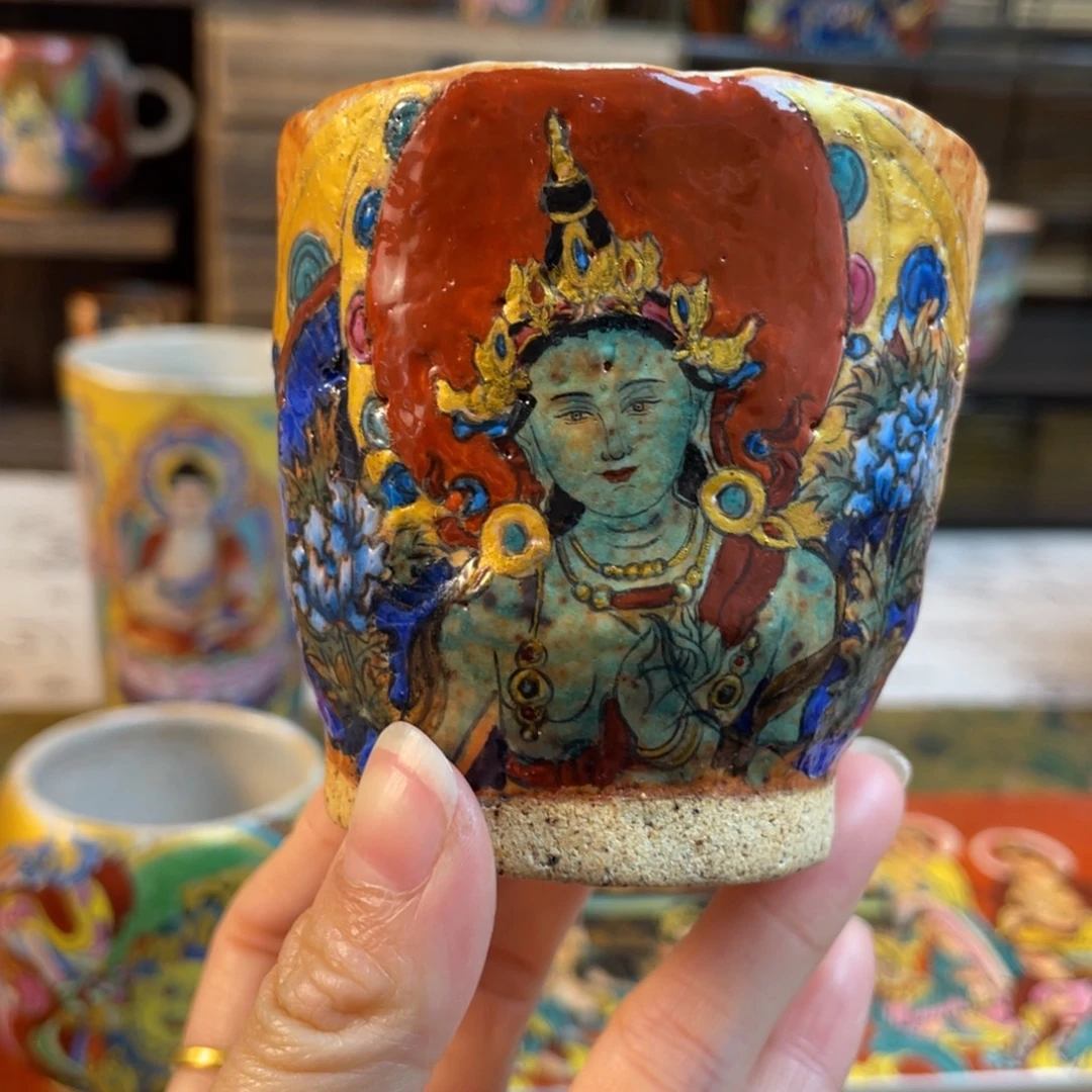 绿度母手捏志野杯杯