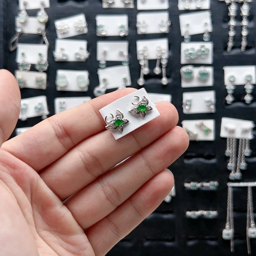 翡翠手链银S925镶嵌拾*天然翡翠