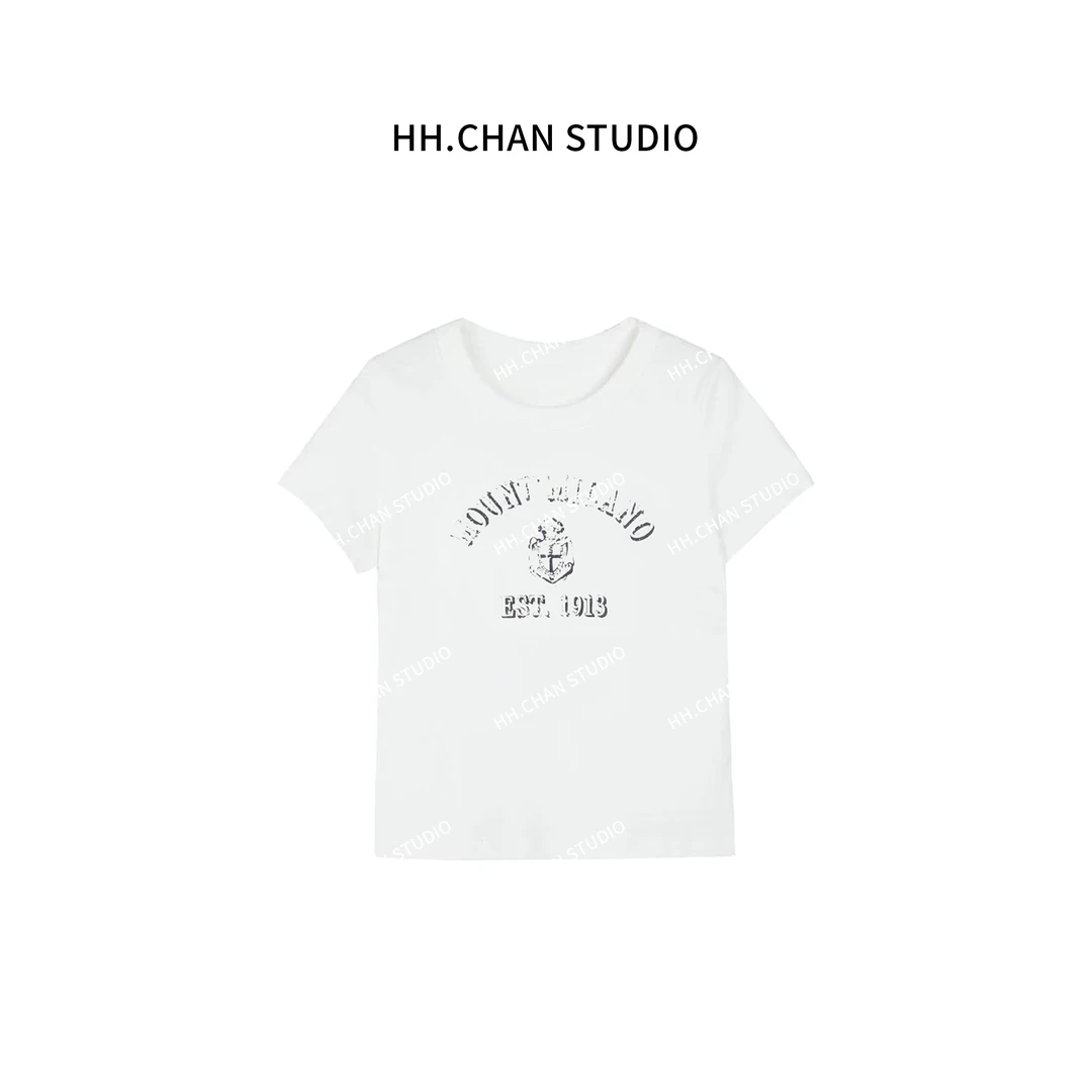 HH.CHAN“多巴胺”100%进口棉字母美式印花汉服百搭圆领短袖HH-7232