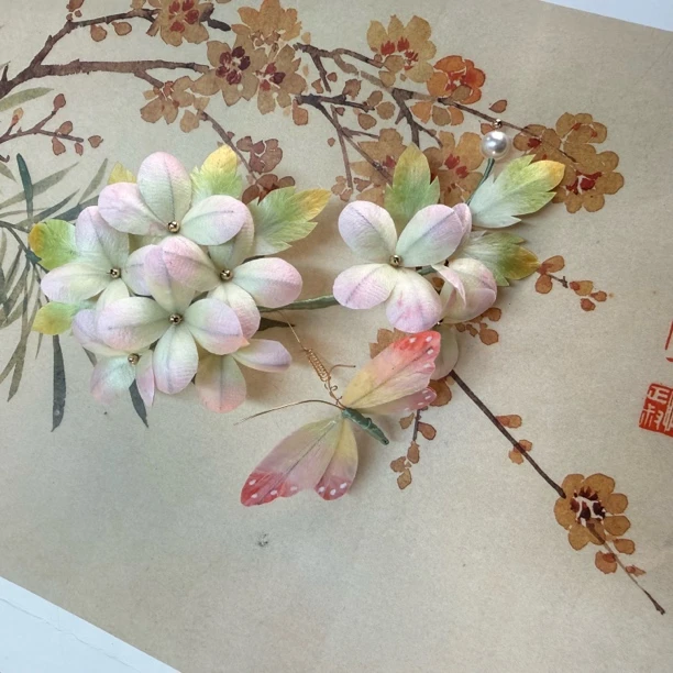 麦光光古风发饰绒花发簪 手工制作默认微瑕