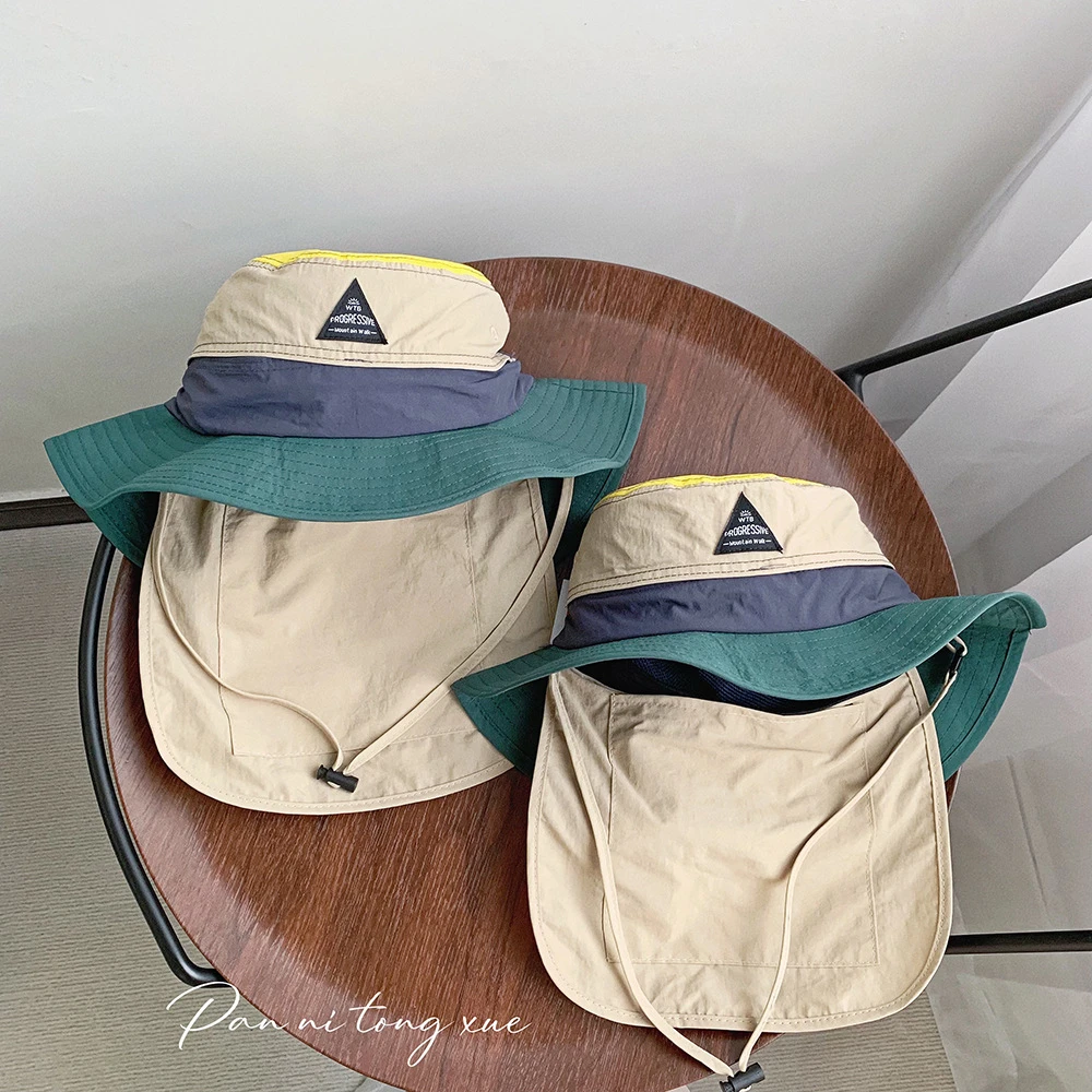 户外登山帽亲子夏季遮阳帽韩风速干防水露营遮阳拼色渔夫帽