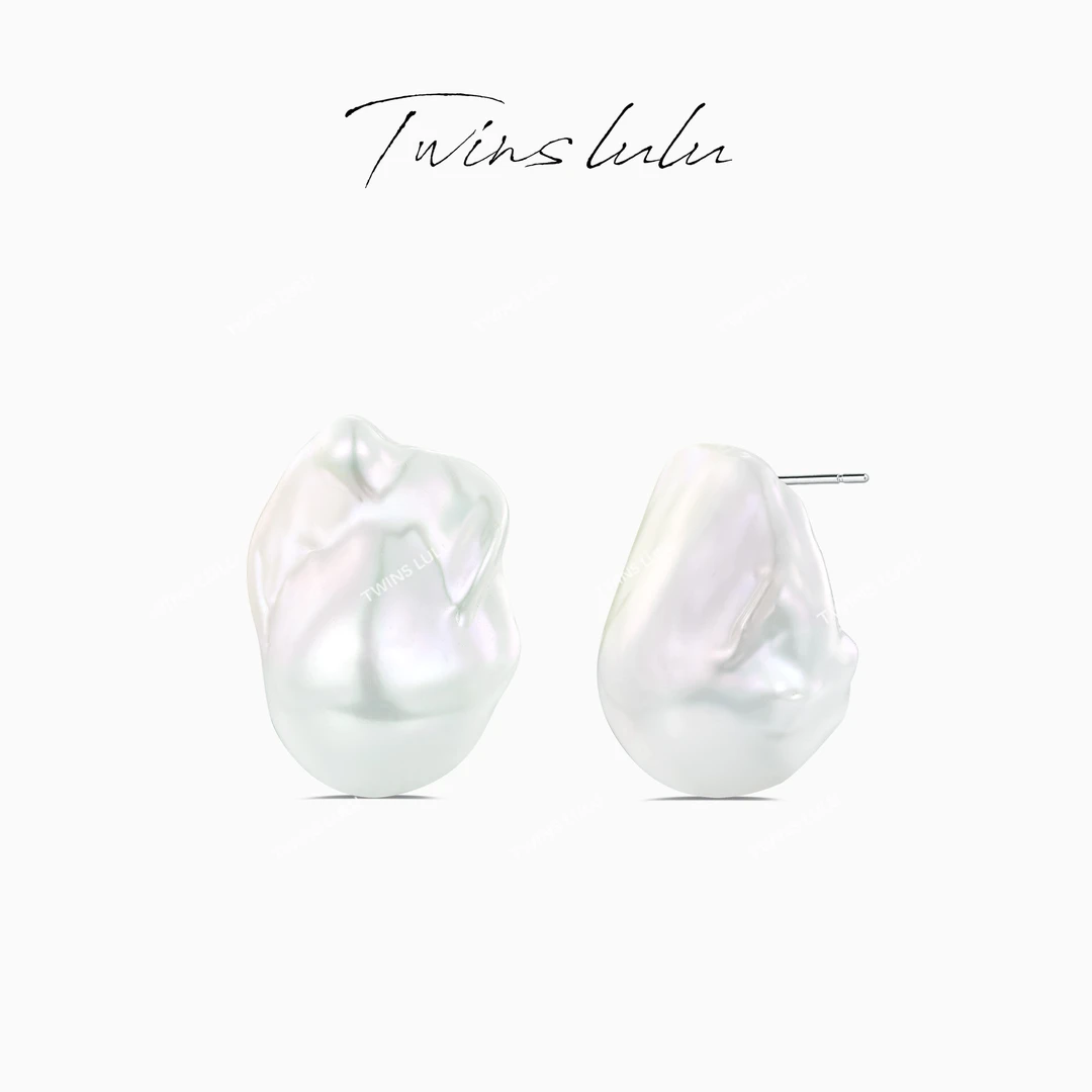 TWINS LULU 925银 镀k金气质百搭轻奢异形不规则珠珠耳环TSL216