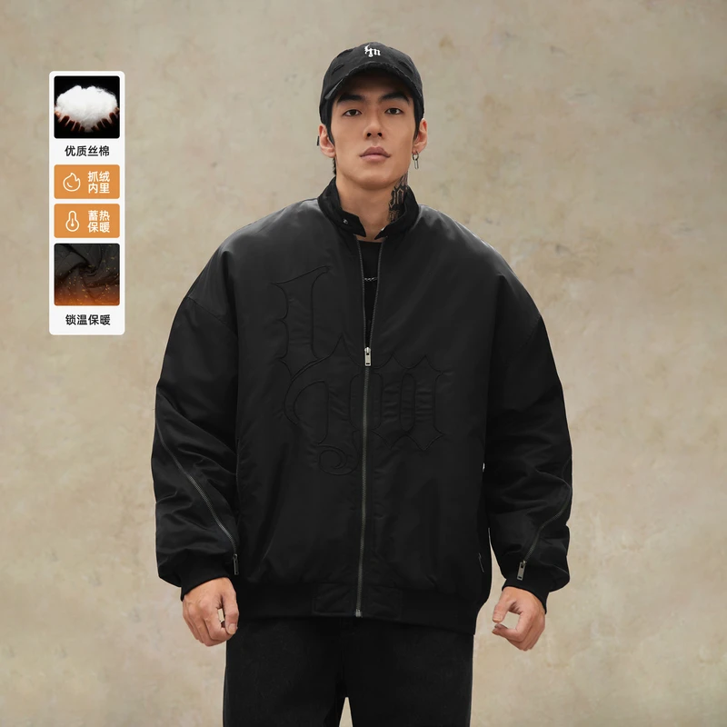 鹿家门冬季机能风加厚棒球服男休闲保暖夹棉外套大码运动棉服夹克