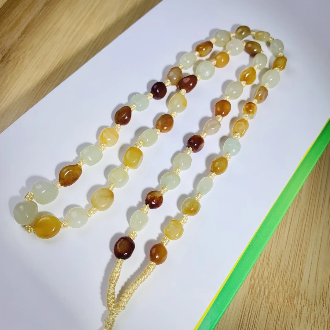 新疆和田玉随形手工编织长链吊坠链子红皮 多样随机发货 拍一发一