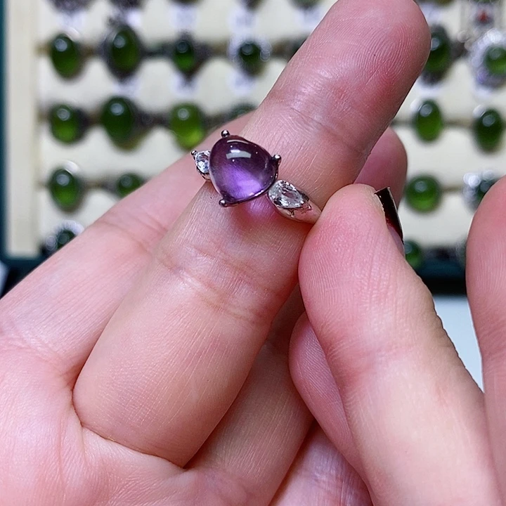 紫晶紫水晶戒指银S925镶嵌