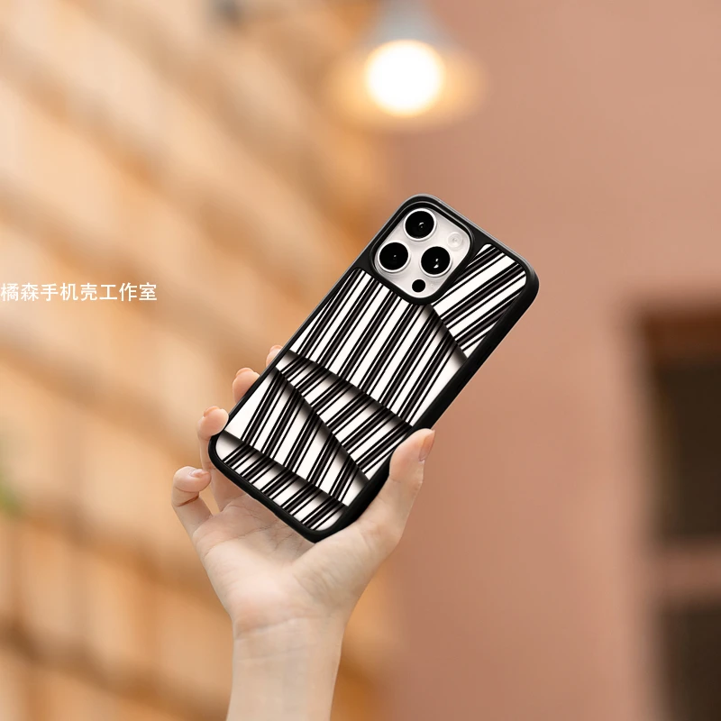 层叠条纹适用苹果16promax手机壳iphone16新款15磁吸14高级不撞款