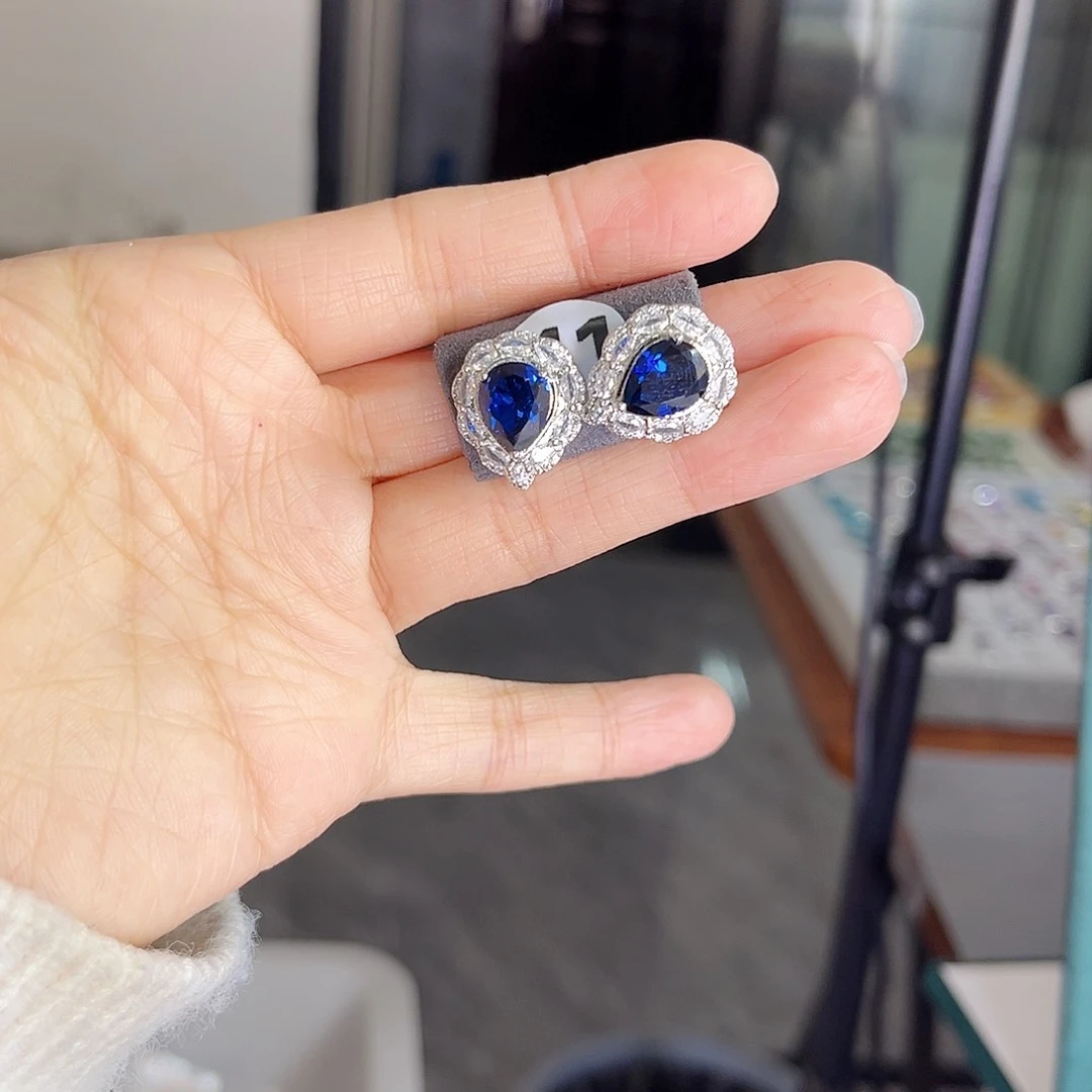 耳饰蓝宝石银S925镶嵌