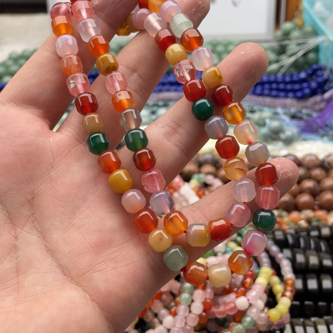 玛瑙/玉髓合金珠宝半成品一条装卡7+mm多宝玛瑙多圈