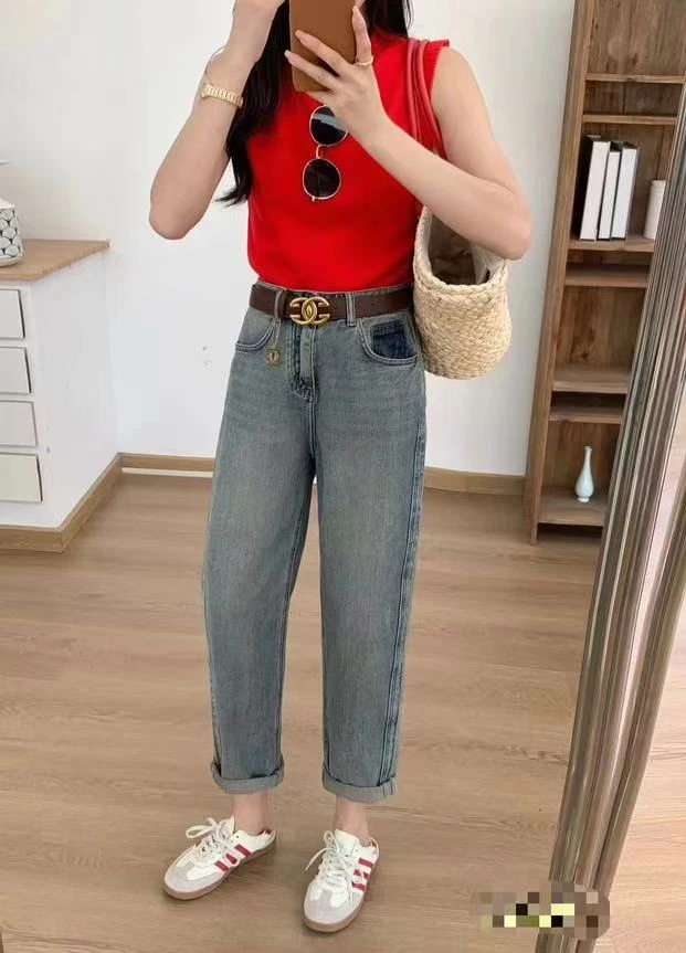 【韩衣舍】高腰显瘦牛仔裤女宽松直筒老爹裤休闲百搭九分裤