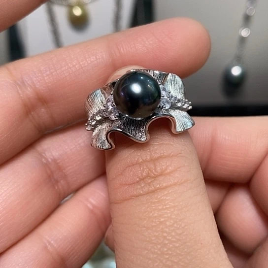 海水珍珠戒指银S925镶嵌9