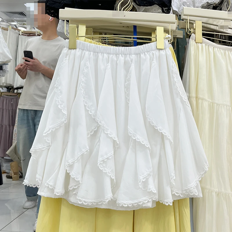 荷叶边不规则花边半身裙女夏新款显瘦遮肚高腰蛋糕裙垂感蓬蓬短裙