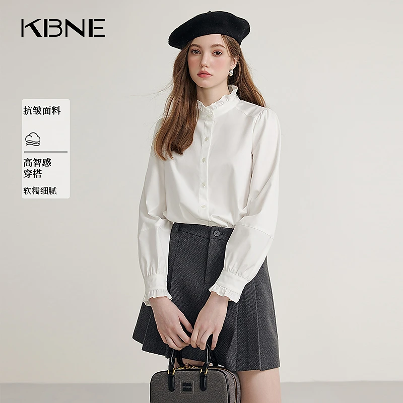 KBNE白色衬衫女2025新款爆款洋气春季小众木耳边设计感法式衬衣