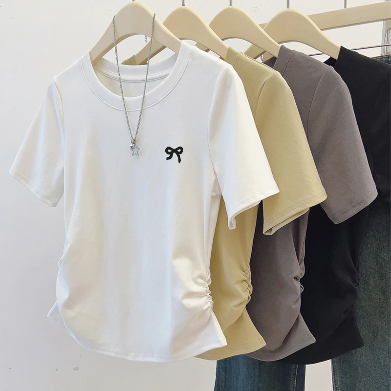 大码胖mm短袖显瘦t恤女夏季新款设计感遮肚绣花百搭正肩半袖上衣