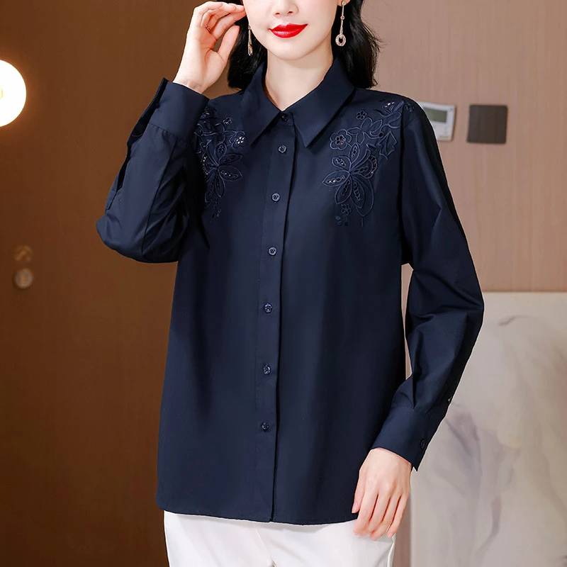 dydd3304重工刺绣高级感修身衬衫2025秋季设计感女装衬衣绣花上衣