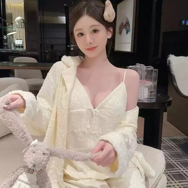 【半岛诗屿】海岛绒睡衣女秋冬加绒加厚保暖豹纹印花家居服套装