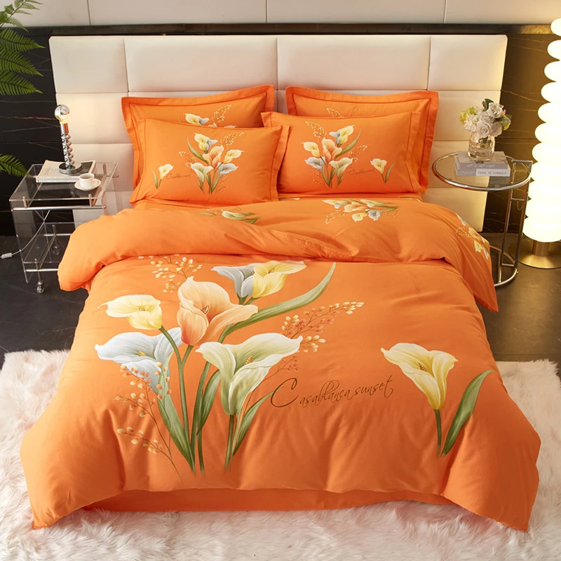 100%棉全棉加厚四件套纯棉斜纹活性印花AB版双人被罩套件床上用品