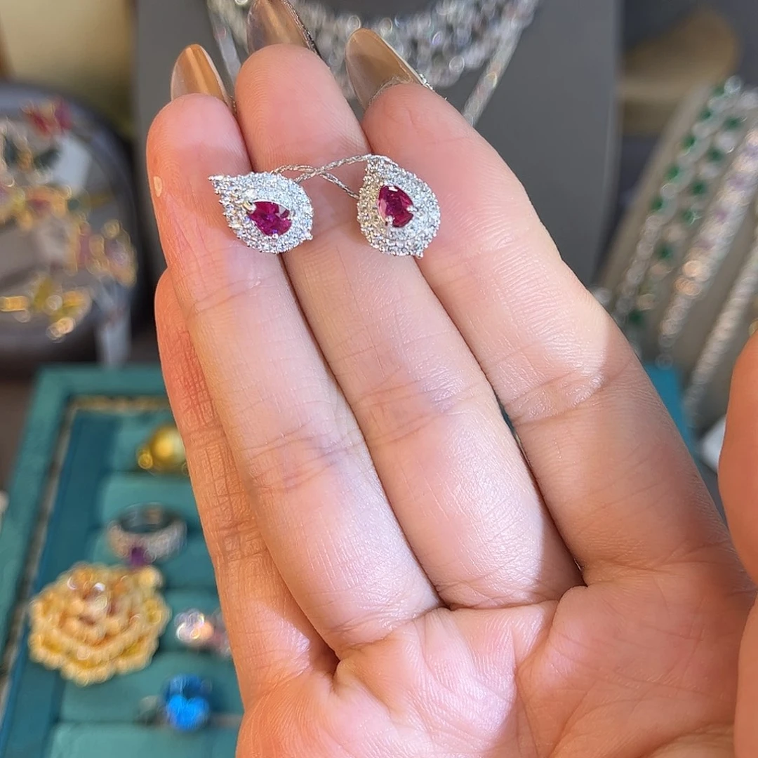 彩色蓝宝石耳饰银S925镶嵌h****g