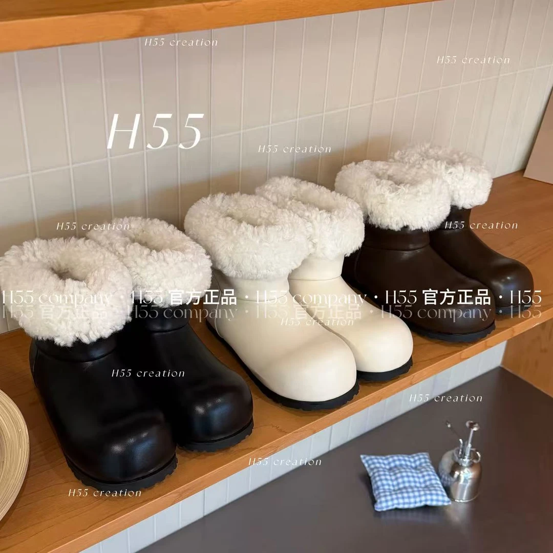 H55女鞋雪国巴士｜卷毛托卡小面包雪地靴4cm10-3045【Huang】